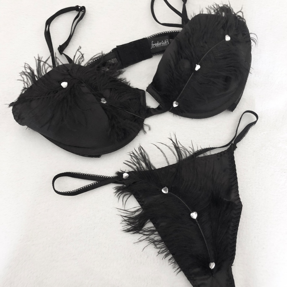 Rhinestone & Feather Bralette Set